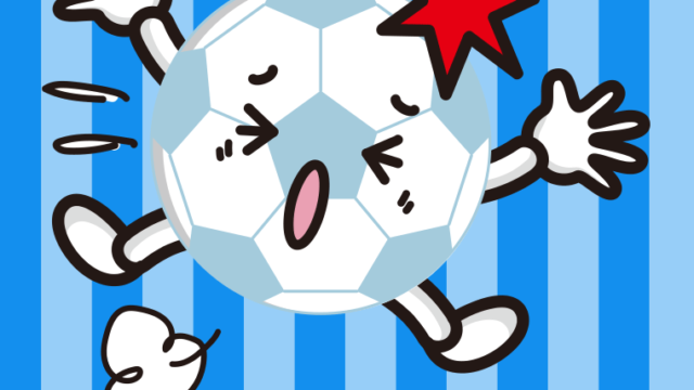 ぶつかるサッカーボールちゃんのイラスト【色、背景あり】PNG