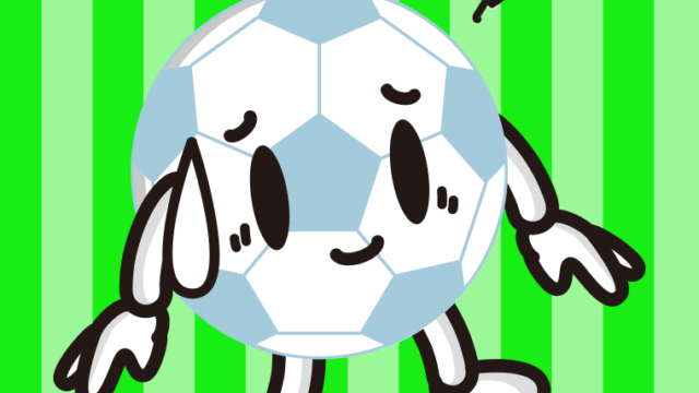苦笑いするサッカーボールちゃんのイラスト【色、背景あり】PNG