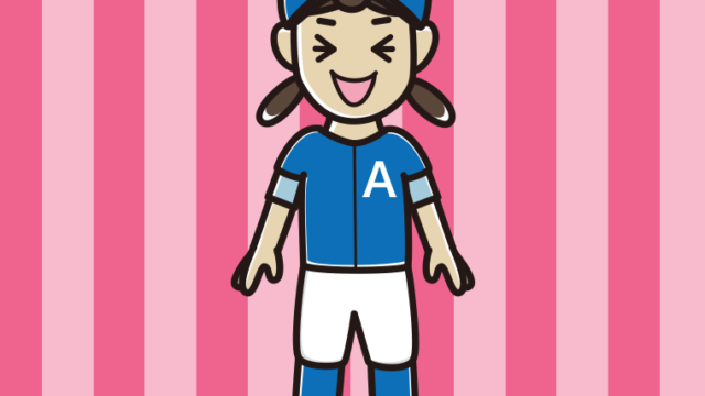 笑う野球のユニフォーム姿の女子中学生のイラスト【色、背景あり】PNG