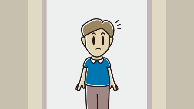 エレベーターで気付く男性のイラスト【色、背景あり】PNG