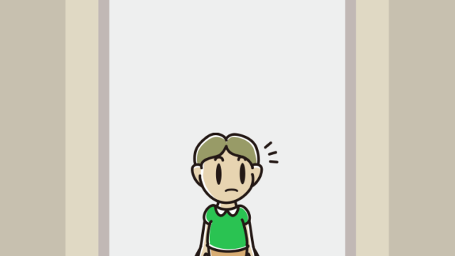エレベーターで気付く小学生男子のイラスト【色、背景あり】PNG