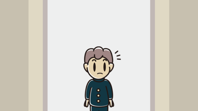 エレベーターで気付く男子中学生のイラスト【色、背景あり】PNG