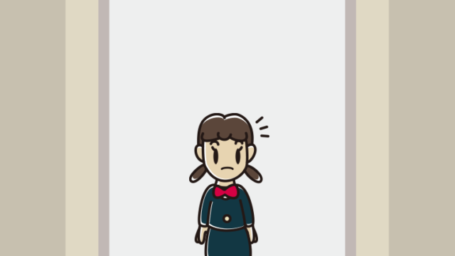 エレベーターで気付く女子中学生のイラスト【色、背景あり】PNG