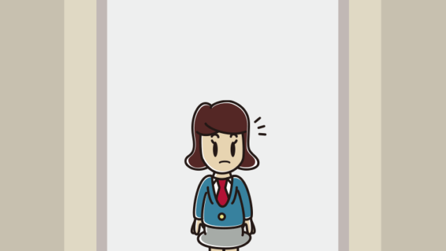 エレベーターで気付く女子高校生のイラスト【色、背景あり】PNG