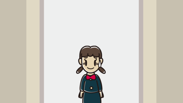 エレベーターで苦笑いする女子中学生のイラスト【色、背景あり】PNG