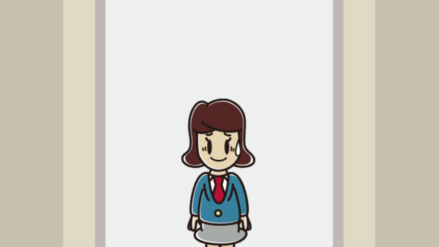 エレベーターで苦笑いする女子高校生のイラスト【色、背景あり】PNG