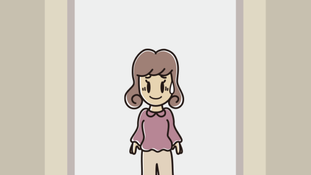 エレベーターで苦笑いする女子大学生のイラスト【色、背景あり】PNG