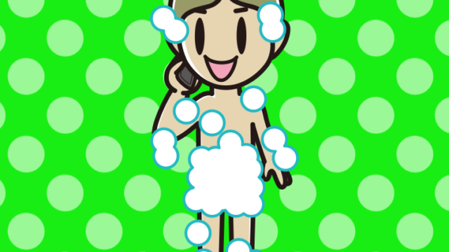 スマホで電話する泡だらけの小学生男子のイラスト【色、背景あり】PNG