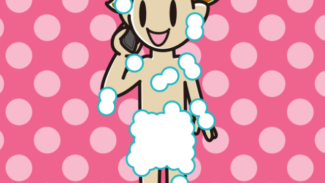 スマホで電話する泡だらけの男子高校生のイラスト【色、背景あり】PNG