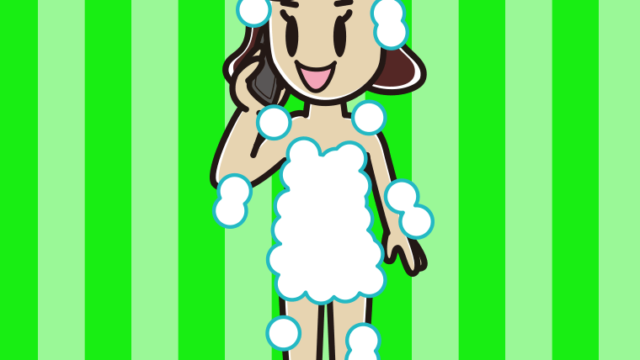 スマホで電話する泡だらけの女子高校生のイラスト【色、背景あり】PNG