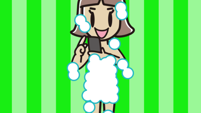 スマホを使う泡だらけの小学生女子のイラスト【色、背景あり】PNG