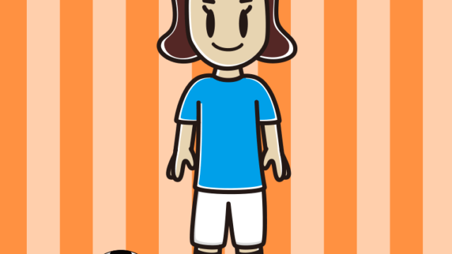 サッカーのユニフォームを着た女子高校生のイラスト【色、背景あり】PNG