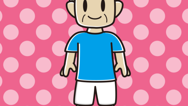 サッカーのユニフォームを着たおじさんのイラスト【色、背景あり】PNG