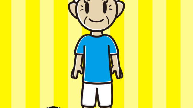 サッカーのユニフォームを着たおばあさんのイラスト【色、背景あり】PNG