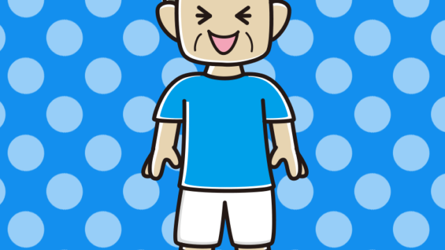 笑うサッカーのユニフォーム姿のおじさんのイラスト【色、背景あり】PNG