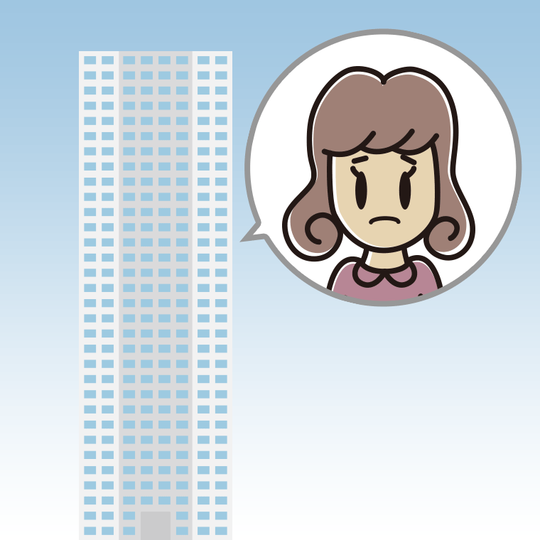 タワーマンションで困る女子大学生のイラスト【色、背景あり】PNG