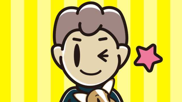 犬を抱いてウインクする男子中学生のイラスト【色、背景あり】PNG