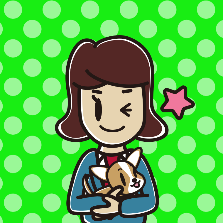 犬を抱いてウインクする女子高校生のイラスト【色、背景あり】PNG