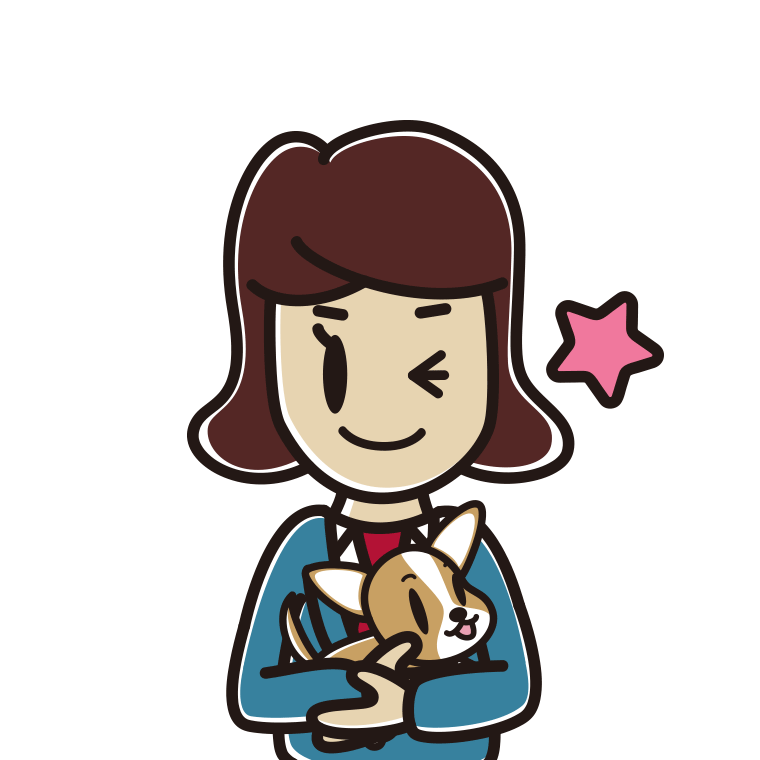犬を抱いてウインクする女子高校生のイラスト【色あり、背景なし】透過PNG