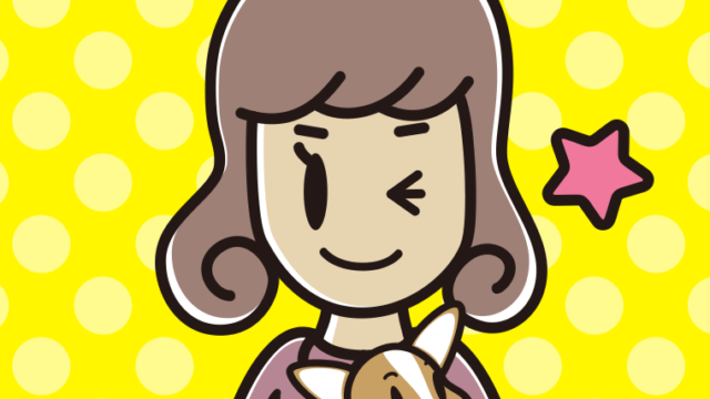 犬を抱いてウインクする女子大学生のイラスト【色、背景あり】PNG