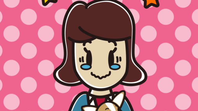 犬を抱いてジーンとする女子高校生のイラスト【色、背景あり】PNG