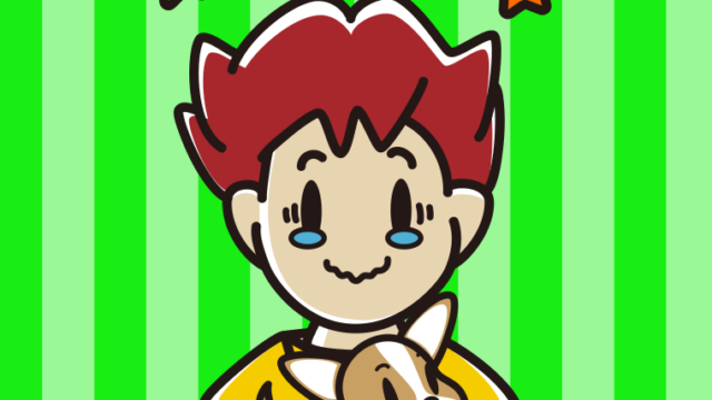 犬を抱いてジーンとする男子大学生のイラスト【色、背景あり】PNG