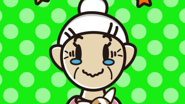 犬を抱いてジーンとするおばあさんのイラスト【色、背景あり】PNG