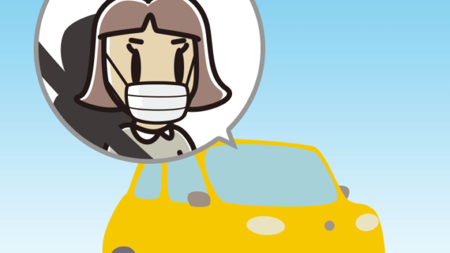 車でマスクをする小学生女子のイラスト【色、背景あり】PNG