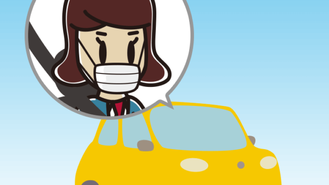 車でマスクをする女子高校生のイラスト【色、背景あり】PNG
