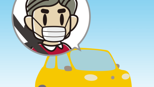 車でマスクをするおじさんのイラスト【色、背景あり】PNG