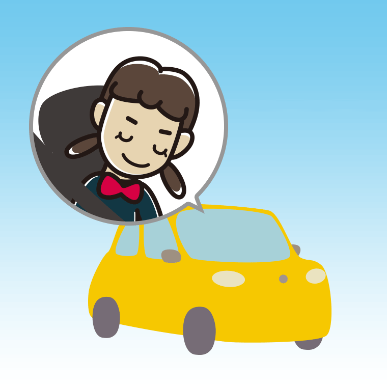 車でお辞儀する女子中学生のイラスト【色、背景あり】PNG