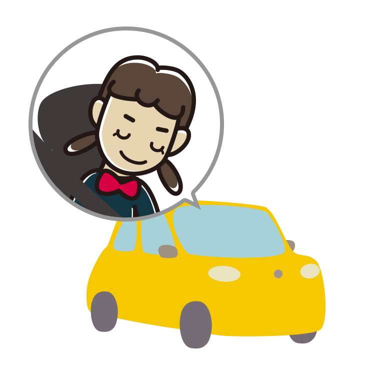 車でお辞儀する女子中学生のイラスト【色あり、背景なし】透過PNG