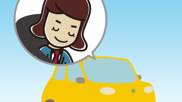 車でお辞儀する女子高校生のイラスト【色、背景あり】PNG