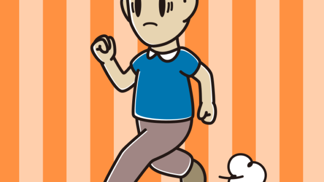 困って走る男性のイラスト【色、背景あり】PNG