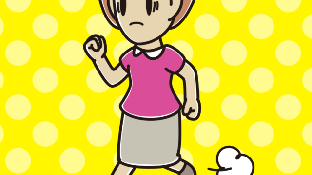 困って走る女性のイラスト【色、背景あり】PNG