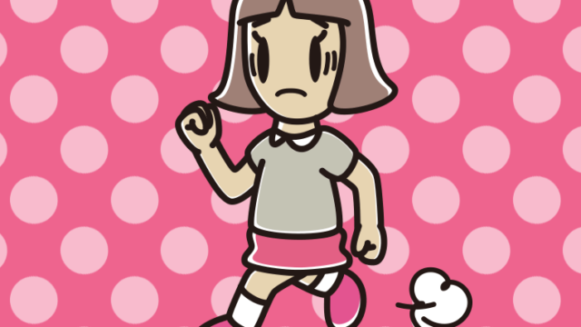 困って走る小学生女子のイラスト【色、背景あり】PNG