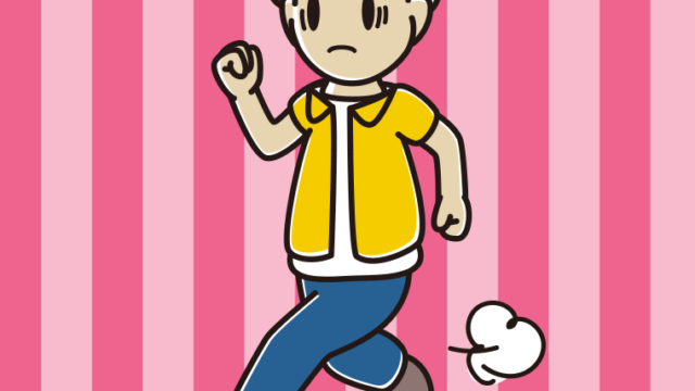 困って走る男子大学生のイラスト【色、背景あり】PNG