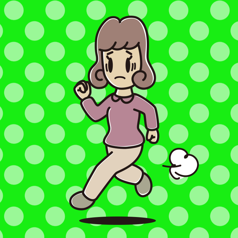 困って走る女子大学生のイラスト【色、背景あり】PNG
