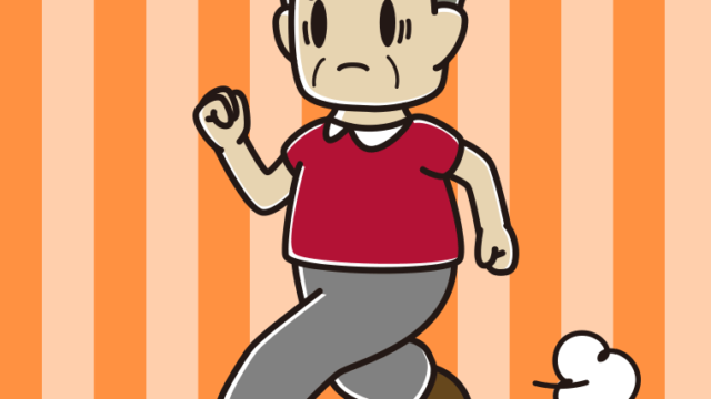 困って走るおじさんのイラスト【色、背景あり】PNG