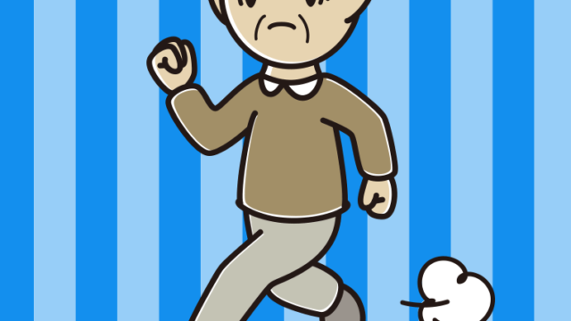 困って走るおじいさんのイラスト【色、背景あり】PNG