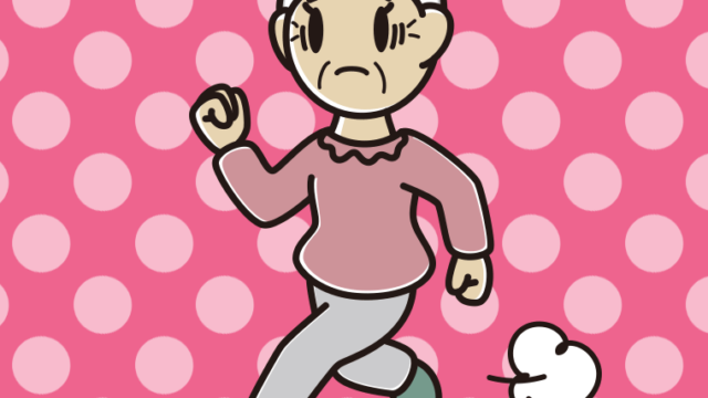 困って走るおばあさんのイラスト【色、背景あり】PNG