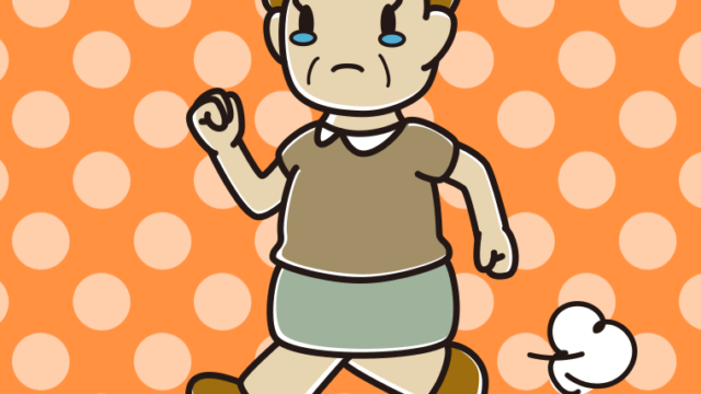 泣きながら走るおばさんのイラスト【色、背景あり】PNG