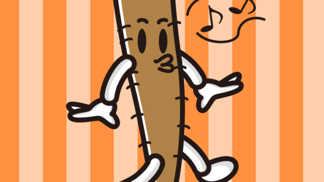 口笛を吹くごぼうちゃんのイラスト【色、背景あり】PNG