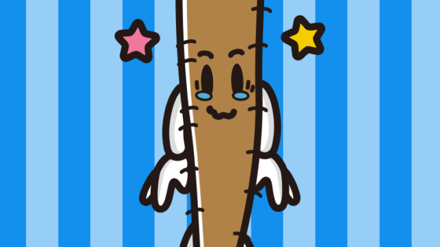 ジーンとするごぼうちゃんのイラスト【色、背景あり】PNG