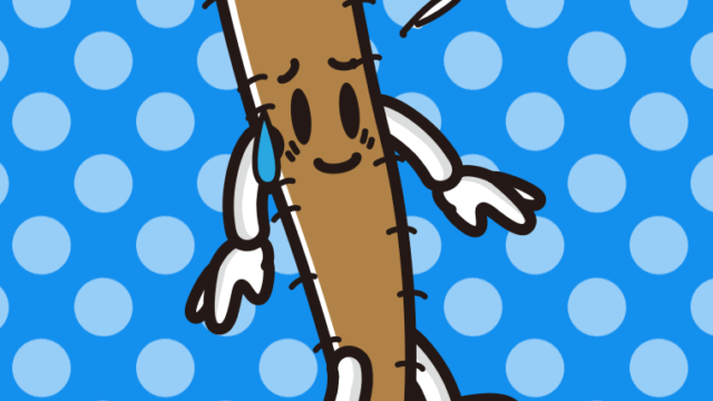 苦笑いするごぼうちゃんのイラスト【色、背景あり】PNG