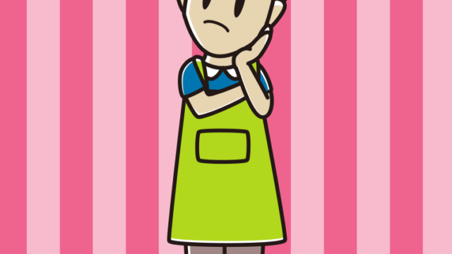 考えるエプロン姿の男性のイラスト【色、背景あり】PNG