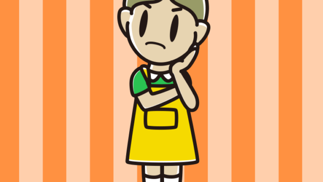 考えるエプロン姿の小学生男子のイラスト【色、背景あり】PNG