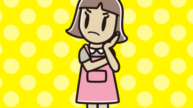 考えるエプロン姿の小学生女子のイラスト【色、背景あり】PNG