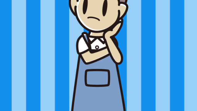 考えるエプロン姿の男子中学生のイラスト【色、背景あり】PNG