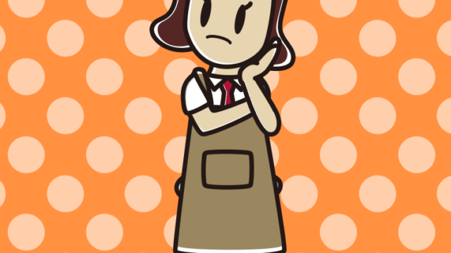 考えるエプロン姿の女子高校生のイラスト【色、背景あり】PNG